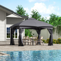Dark grey outdoor garden gazebo with shade canopy – front angled view in backyard setting