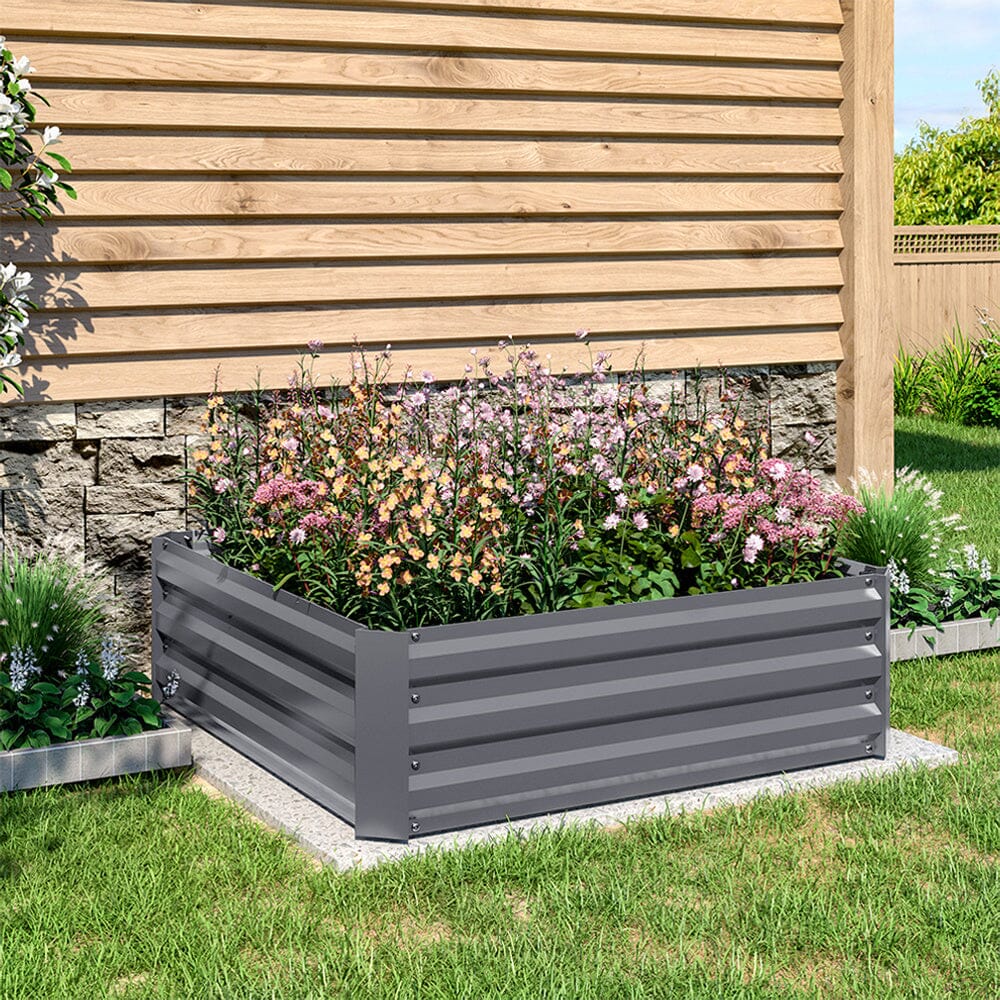 Galvanized Steel Square Raised Garden Bed Planter Box in Grey Living and Home Medium 