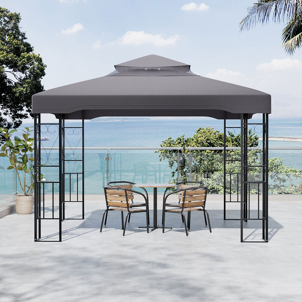 Modern Outdoor Gazebo Installed on Patio – Dark Grey Canopy Providing Sunshade