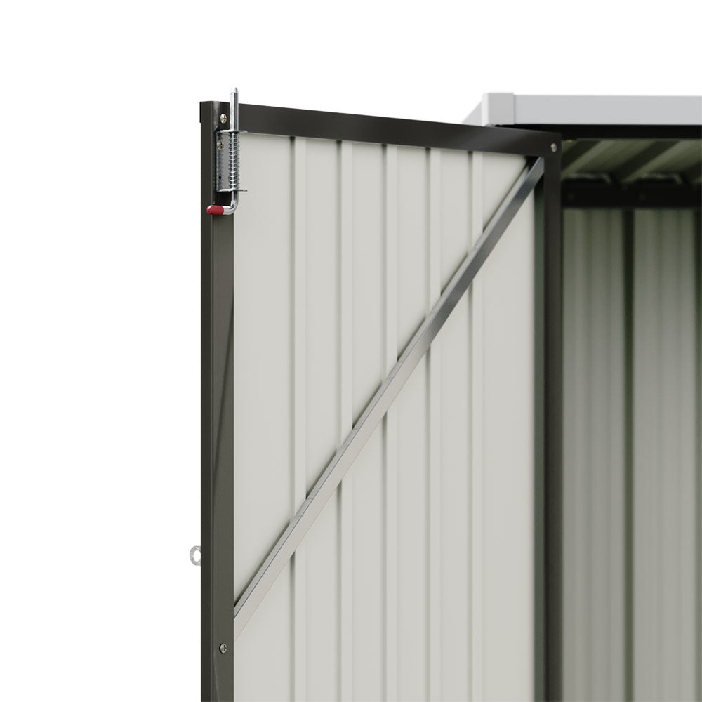 Close-up of reinforced double doors on 5x3ft metal garden shed – durable and wide for easy access