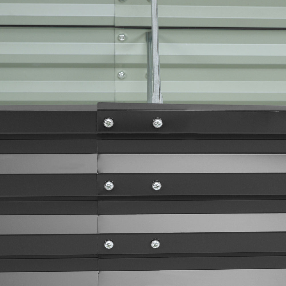 Close-up of external side view of galvanized steel raised garden bed – strong frame for secure and durable outdoor use