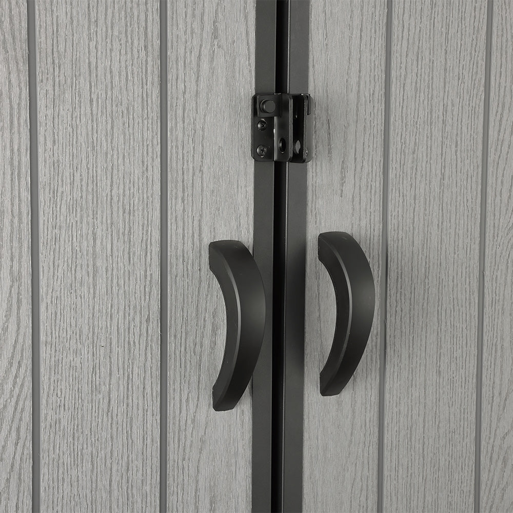 6ft Grey Wood Grain Tool Shed with Apex Roof & Lockable Door