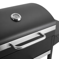 Black Outdoor Garden Charcoal Grill with Dual Side Tables and Wheels