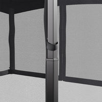 Underside corner view of gazebo showing steel frame and canopy fabric attachment