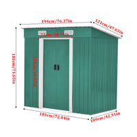 6x4ft Metal Garden Storage Shed with Pent Roof & Sliding Door