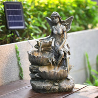 Fairy Solar Resin Water Fountain with LED Lights Fountains Living and Home 