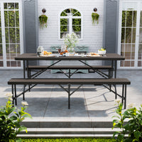 Brown 2Pcs Rattan Plastic Outdoor Folding Benches