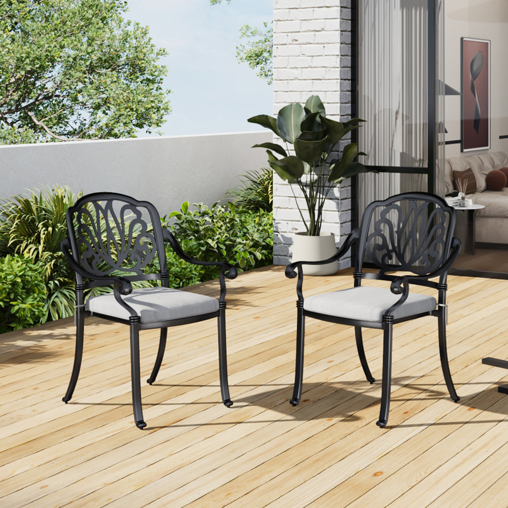 Set of 2 Garden Cast Aluminum Patio Chairs with Cushions