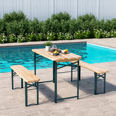 3 Piece Wooden Foldable Outdoor Table Bench Set