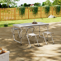 White Aluminium Folding Camping Table Set with 4 Stools