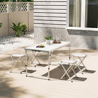 White Aluminium Folding Camping Table Set with 4 Stools