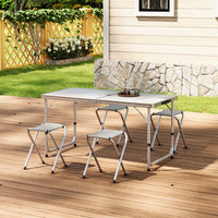 White Aluminium Folding Camping Table Set with 4 Stools