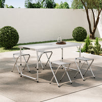 White Aluminium Folding Camping Table Set with 4 Stools