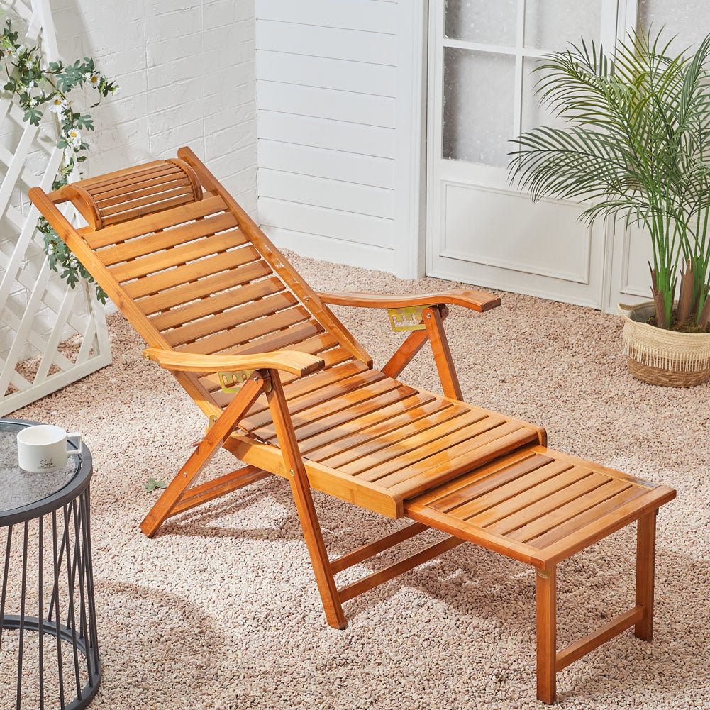 Bamboo Foldable Recliner Lounge Chair with Footrest