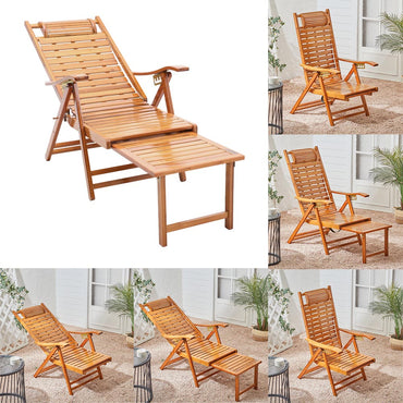 Bamboo Foldable Recliner Lounge Chair with Footrest