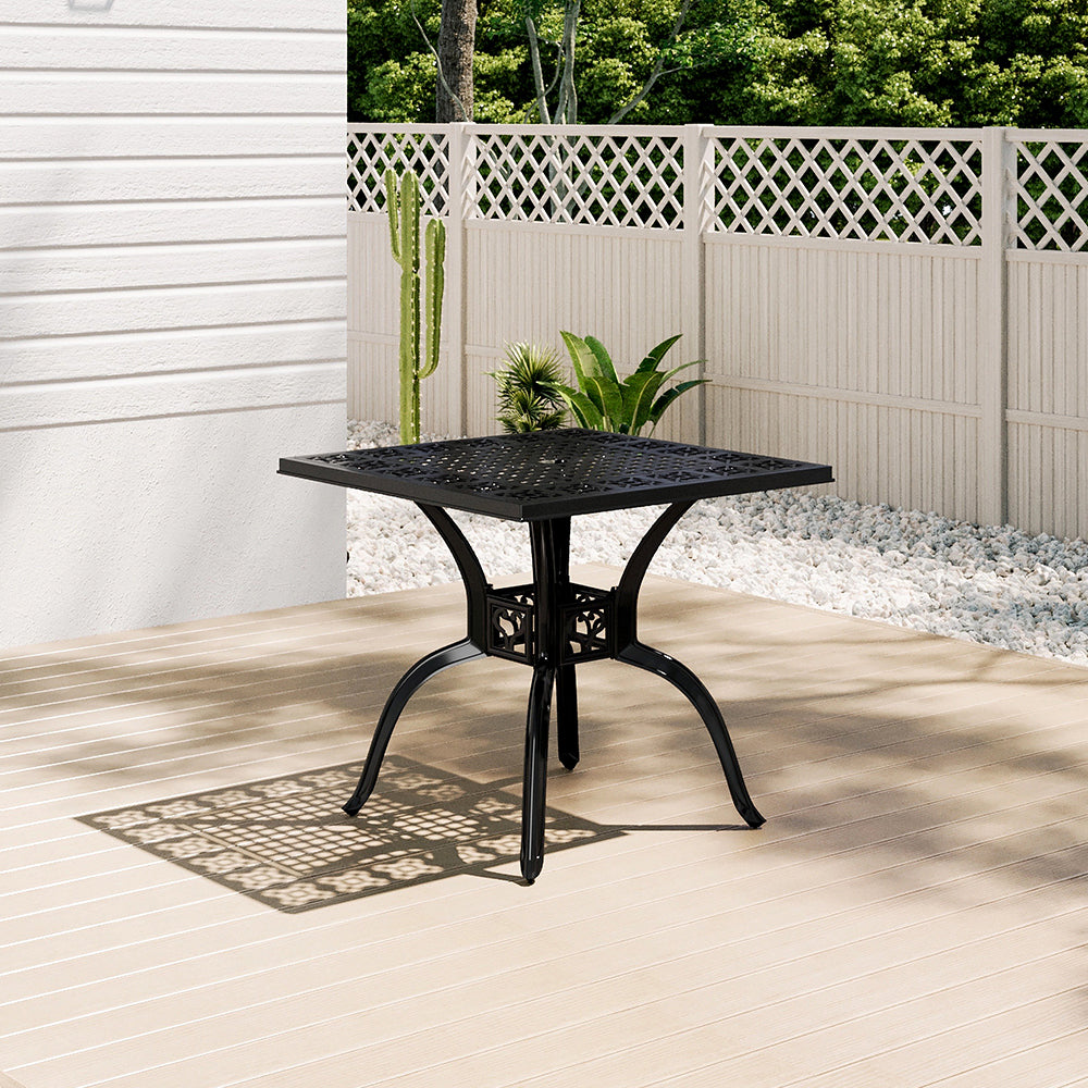 2.6' Outdoor Cast Aluminium Square Garden Dining Table Black