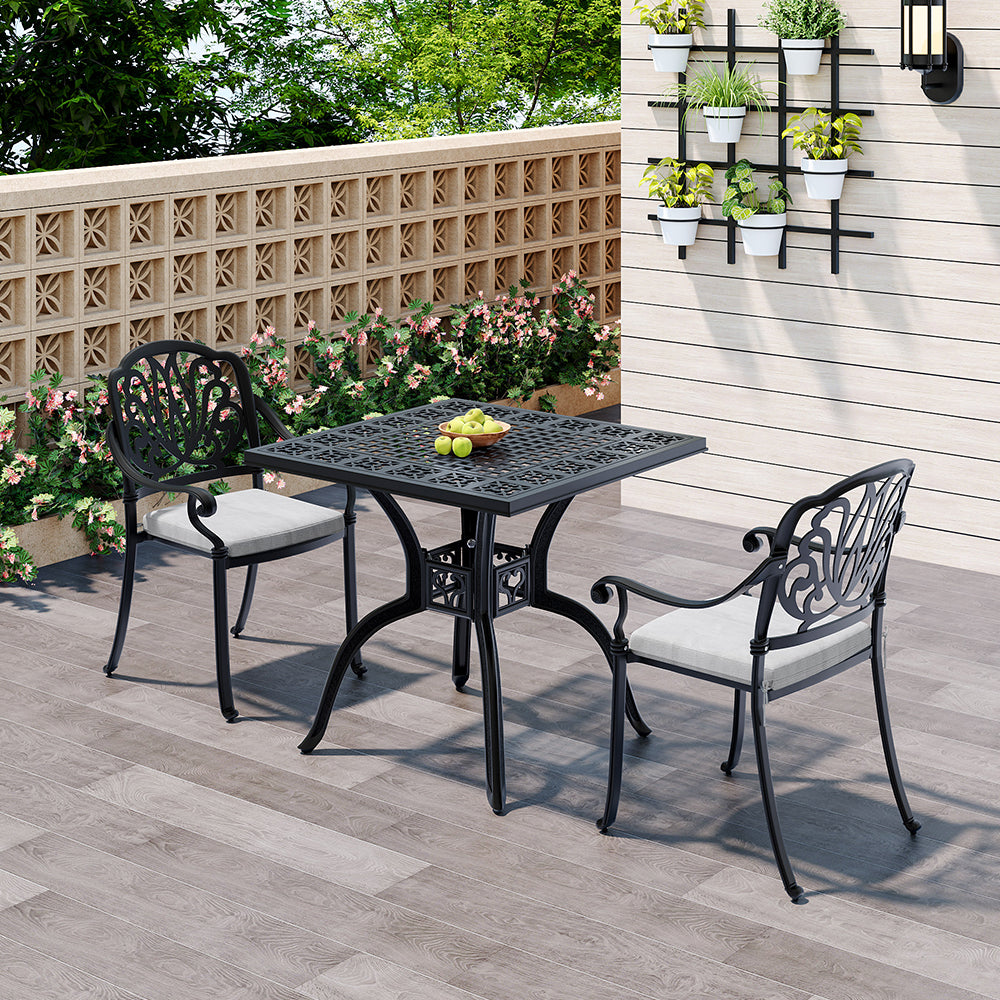 2.6' Outdoor Cast Aluminium Square Garden Dining Table Black