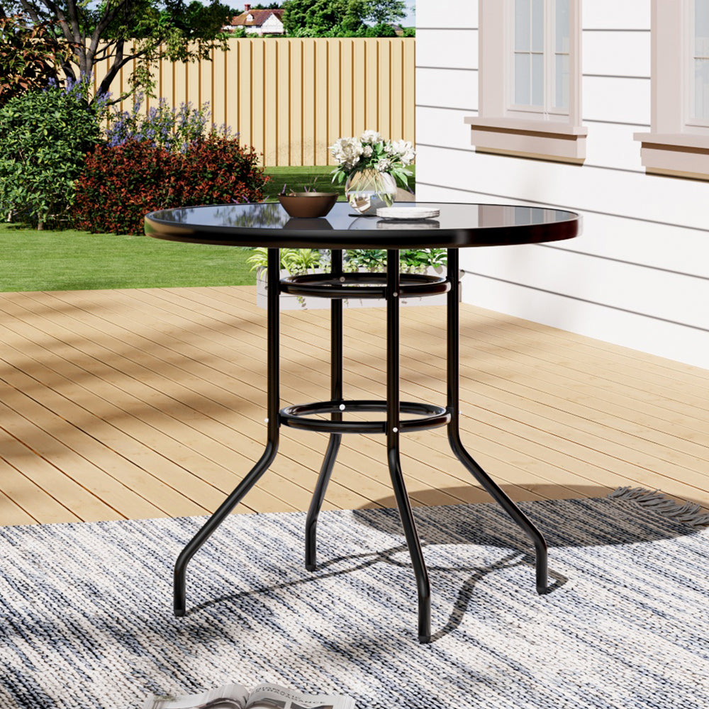 Patio Garden Dining Metal Bistro Table with Umbrella Hole