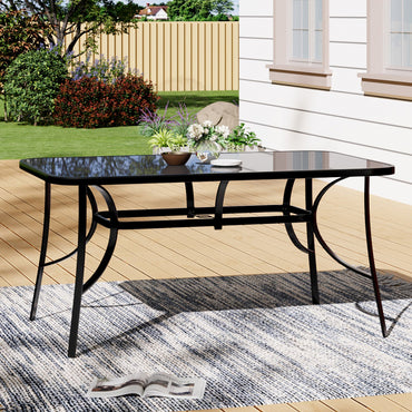 Outdoor Rectangular Garden Dining Table with Umbrella Hole Black