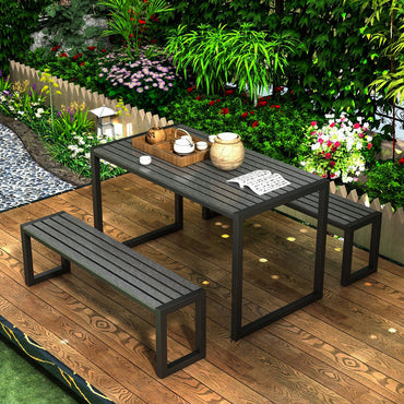 4.9' Outdoor Iron Dining Set with 2 Benches