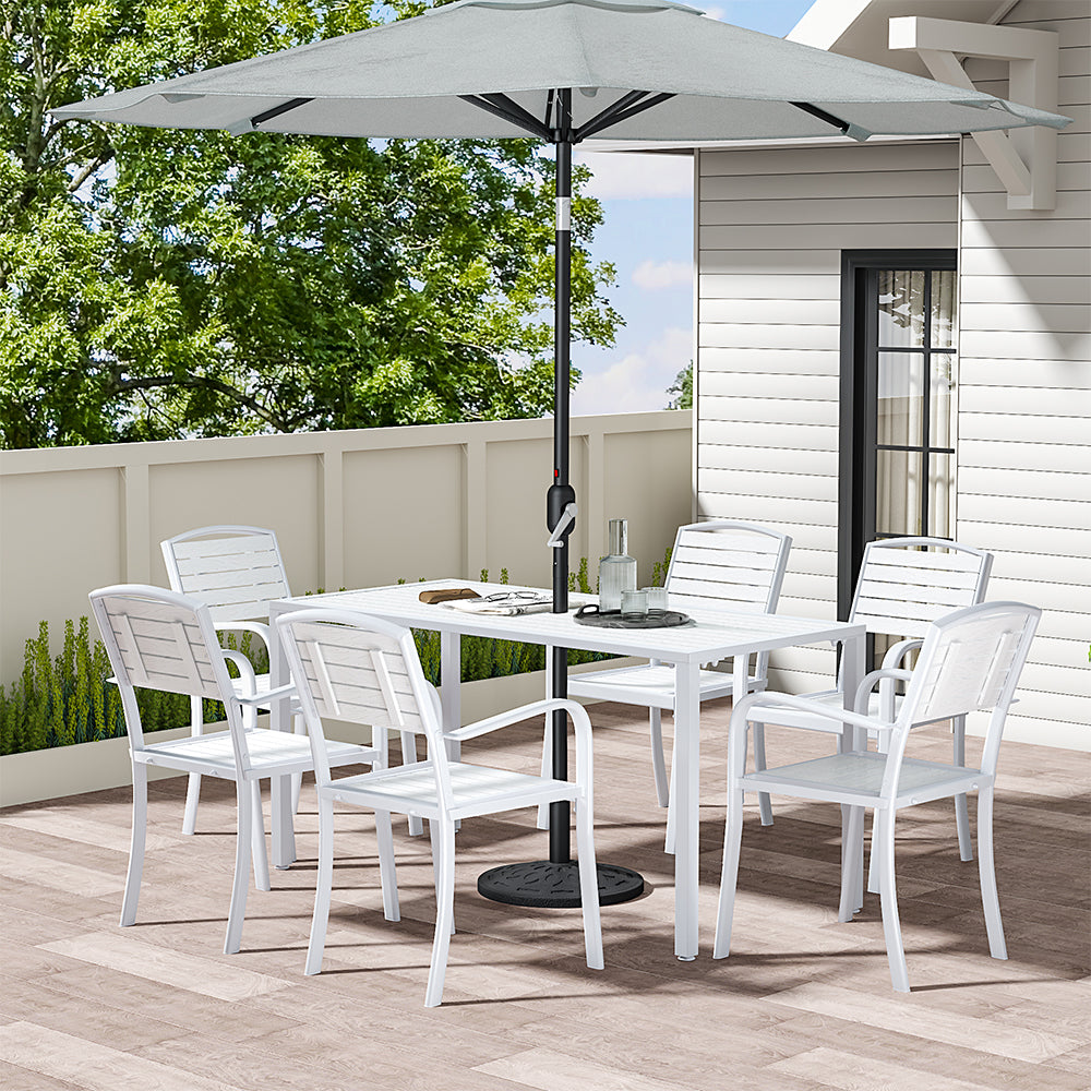 150*70cm Rectangular Outdoor Dining Table with Parasol Hole White