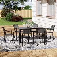 4.9' Garden Wood Effect Outdoor Dining Table with Parasol Hole Grey