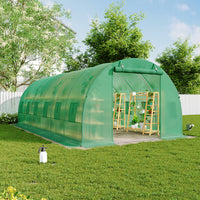 Metal Framed Walk-in Greenhouse with Zipper Door and Windows Green