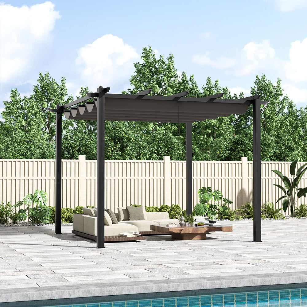 Dark Grey Aluminum Horizontal Pulling Square Pergola