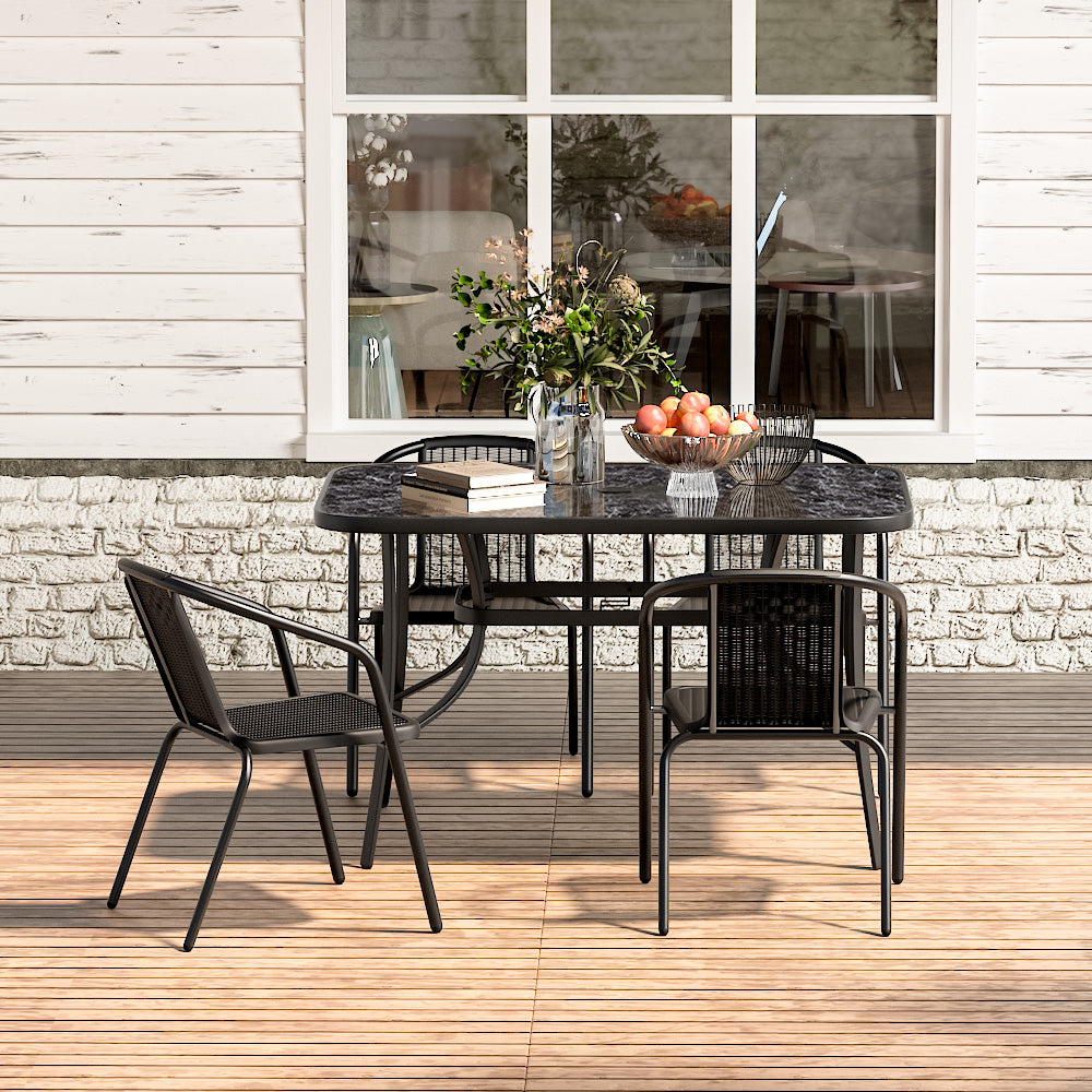 Garden Tempered Glass Black Marble Coffee Table  with Parasol Hole