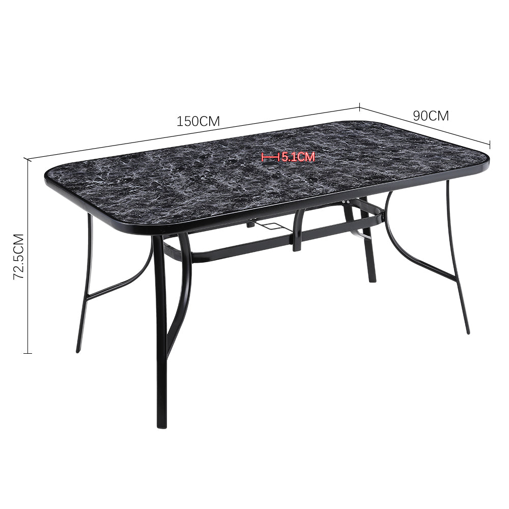 Garden Tempered Glass Black Marble Coffee Table  with Parasol Hole