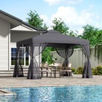 Garden Gazebo with Dark Grey Canopy in Backyard Setup – Ideal for Outdoor Gatherings