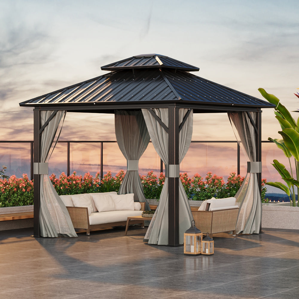 10x10ft Grey Aluminum Hardtop Patio Gazebo for Outdoor Garden or Patio