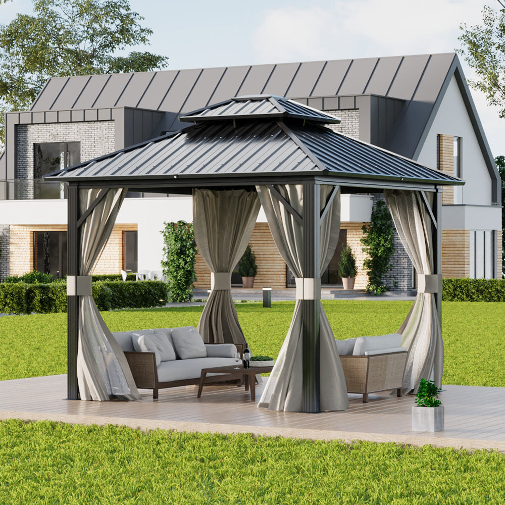 Grey Metal Gazebo 10x10ft for Outdoor Entertaining on Patio