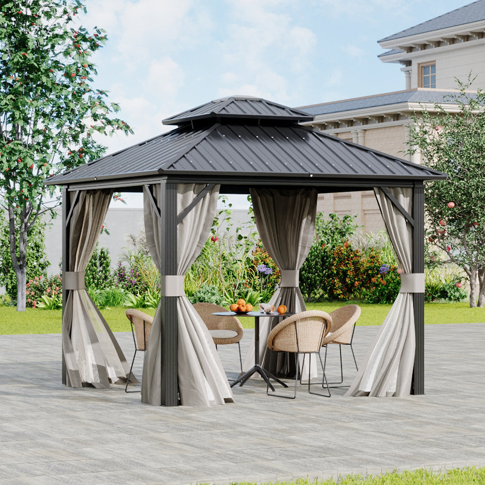 Aluminum Patio Gazebo 10x10ft Installed on Deck with Seating Area