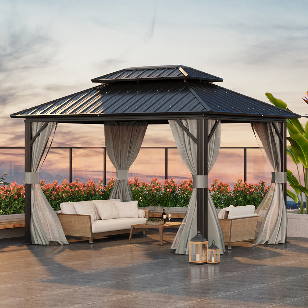 12x10ft Grey Aluminum Hardtop Gazebo for Patio or Garden