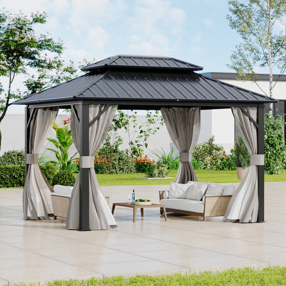 Spacious 12x10ft Patio Gazebo with Aluminum Frame in Backyard