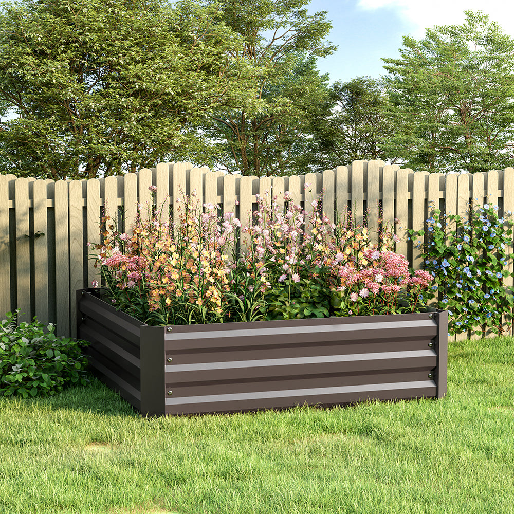 Galvanized Steel Square Raised Garden Bed Planter Box Brown