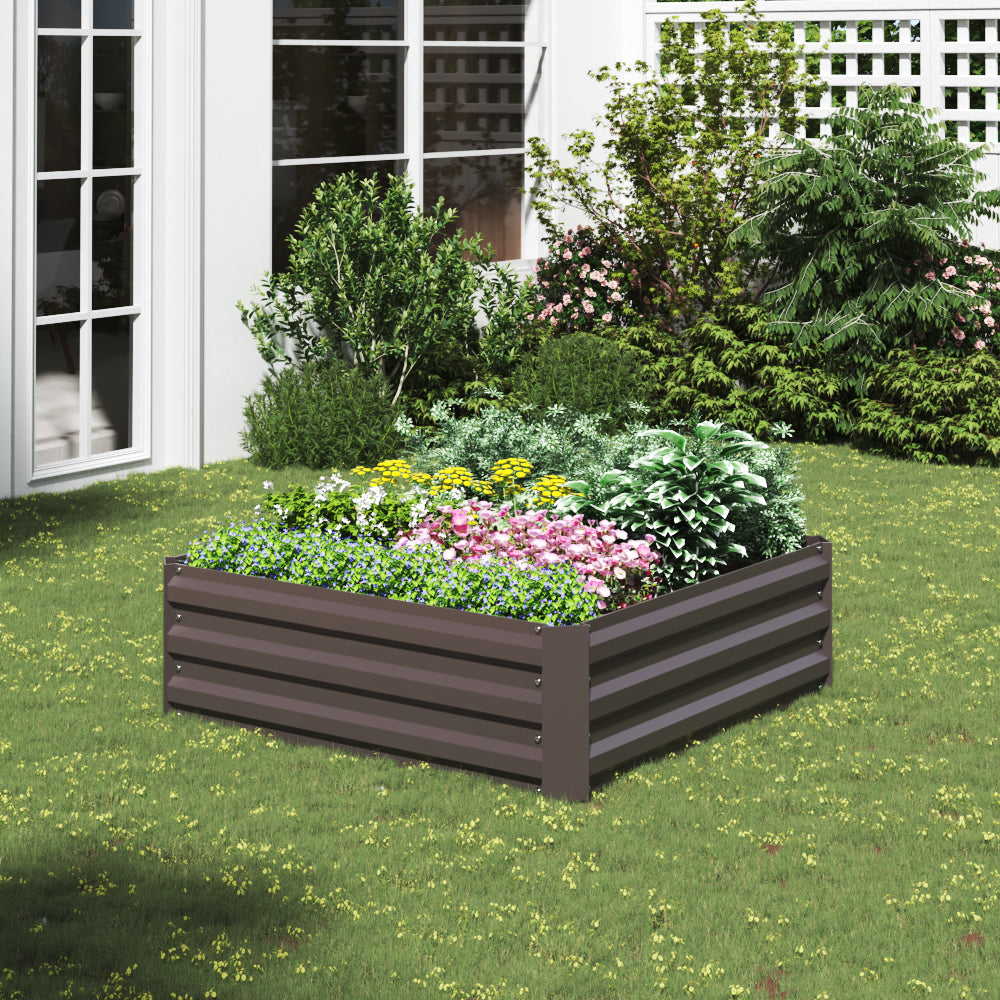 Galvanized Steel Square Raised Garden Bed Planter Box Brown