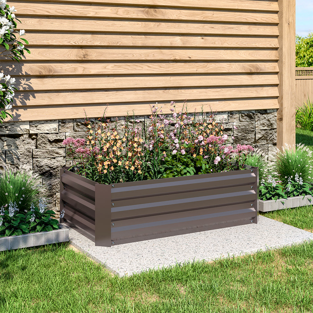 Galvanized Steel Square Raised Garden Bed Planter Box Brown