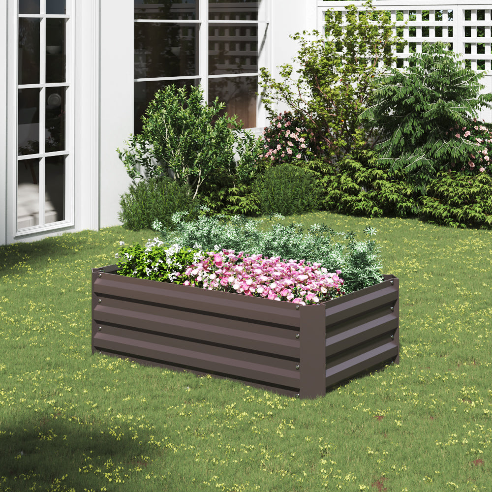 Galvanized Steel Square Raised Garden Bed Planter Box Brown