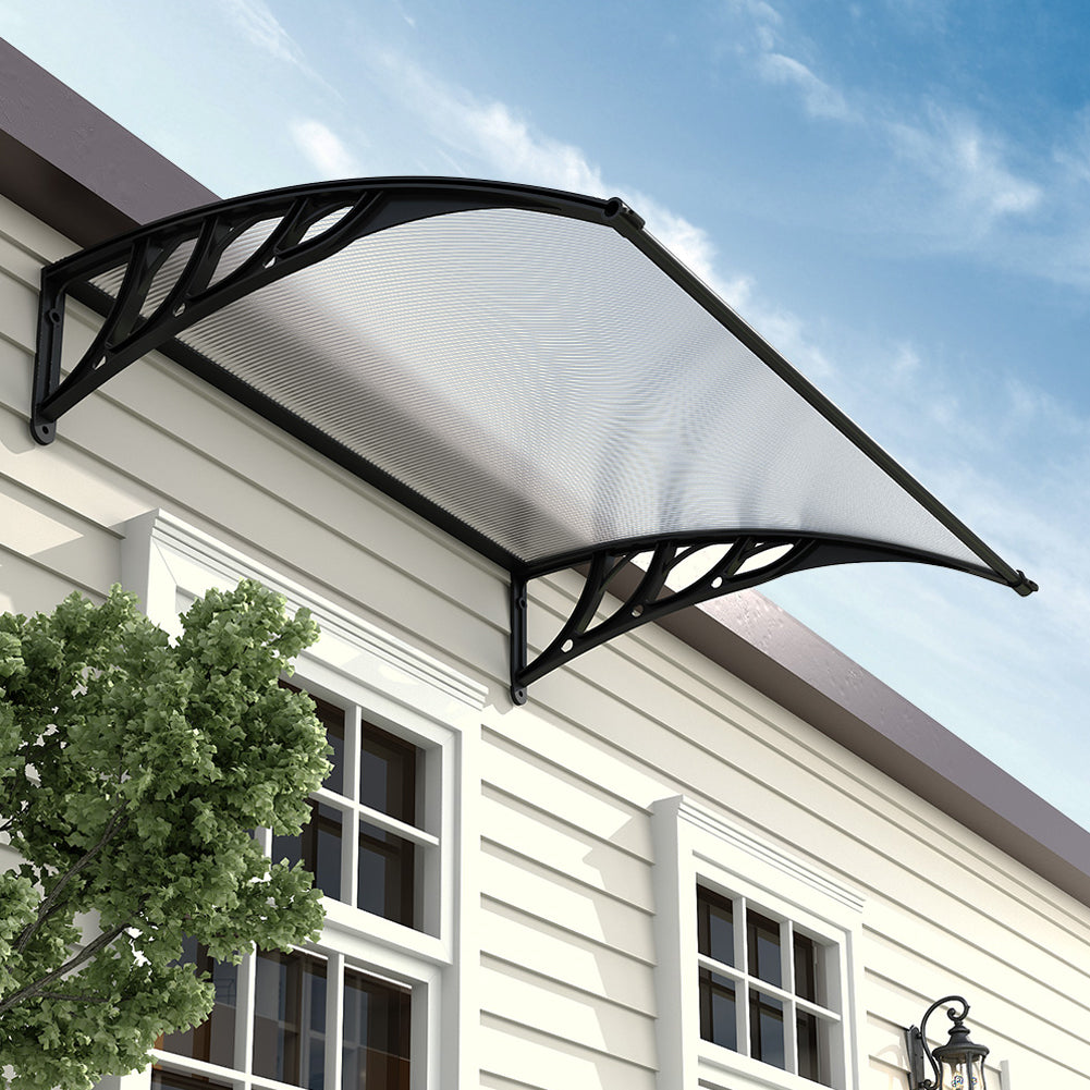 Window Door Awning Canopy with Brackets Black