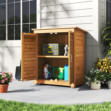 3.2' Outdoor Solid Wood Storage Cabinet Garden Tool Shed