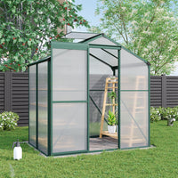 4x6ft Green Framed Greenhouse with Base – Durable Polycarbonate Panels and Roof Ventilation