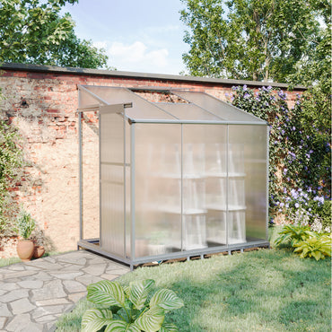 6 x 4ft Lean-to Aluminum Greenhouse with Sliding Door and Window