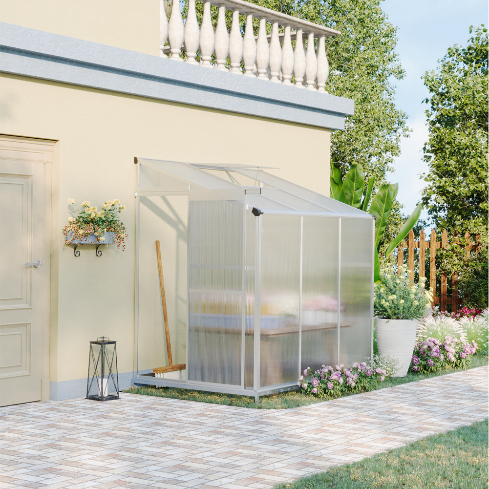 6 x 4ft Lean-to Aluminum Greenhouse with Sliding Door and Window