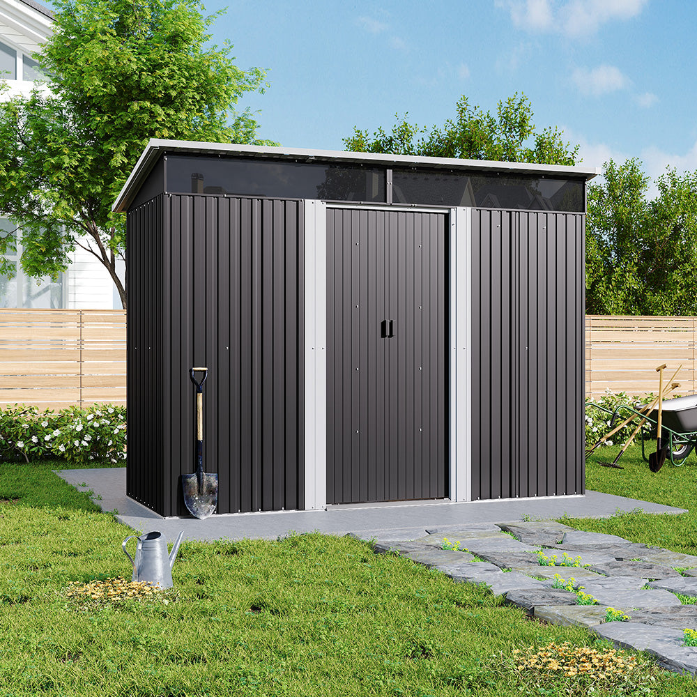 8.6' Garden Storage Metal Bike Shed with Lockable Sliding Doors