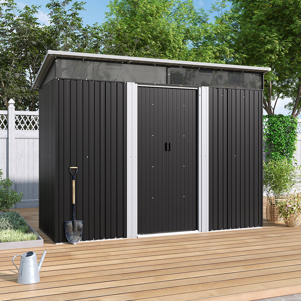 8.6' Garden Storage Metal Bike Shed with Lockable Sliding Doors