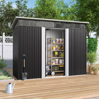 8.6' Garden Storage Metal Bike Shed with Lockable Sliding Doors