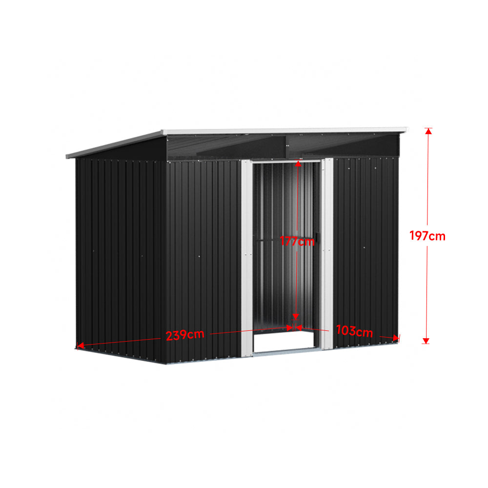 8.6' Garden Storage Metal Bike Shed with Lockable Sliding Doors