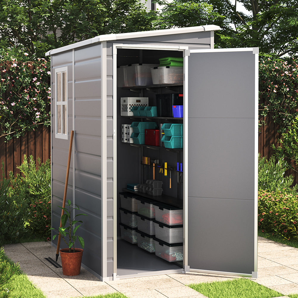 5X4ft Plastic Outdoor Garden Shed for Bicycle, Trash Can, Tool Storage